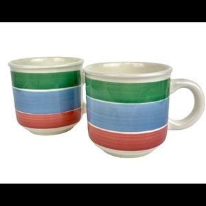 FURIO ☆ Made in Italy ☆ Set of 2 Pastel Striped Coffee Mugs ☆ Green Blue Pink